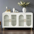 Console TV Buffet Vintage 2 Portes, Blanc Antique / Doré Antique / Bleu Marine