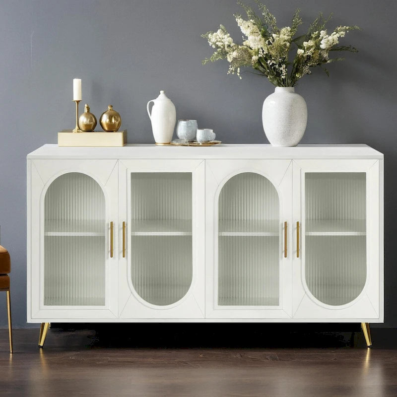 Antique White / Antique Gold / Navy Blue Vintage Sideboard TV Console, 2-Door