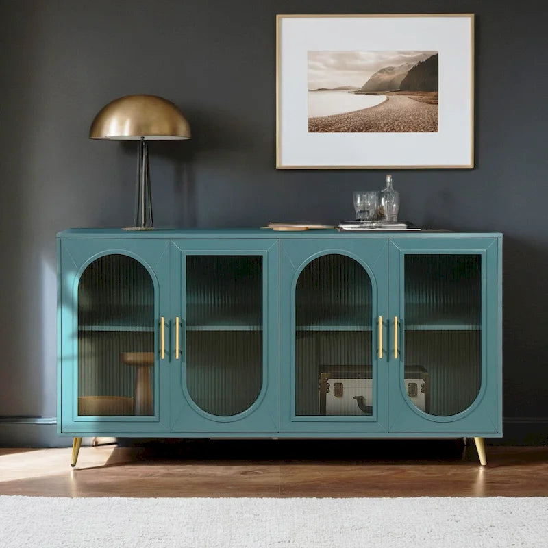 Antique White / Antique Gold / Navy Blue Vintage Sideboard TV Console, 2-Door