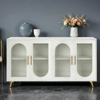 Console TV Buffet Vintage 2 Portes, Blanc Antique / Doré Antique / Bleu Marine