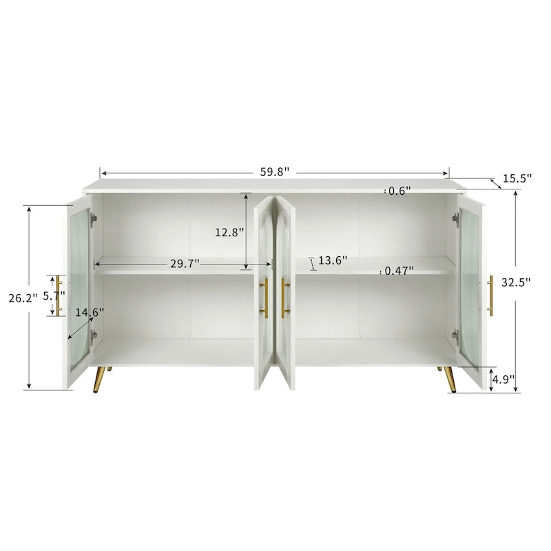 Console TV Buffet Vintage 2 Portes, Blanc Antique / Doré Antique / Bleu Marine