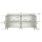 Console TV Buffet Vintage 2 Portes, Blanc Antique / Doré Antique / Bleu Marine