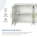 Console TV Buffet Vintage 2 Portes, Blanc Antique / Doré Antique / Bleu Marine