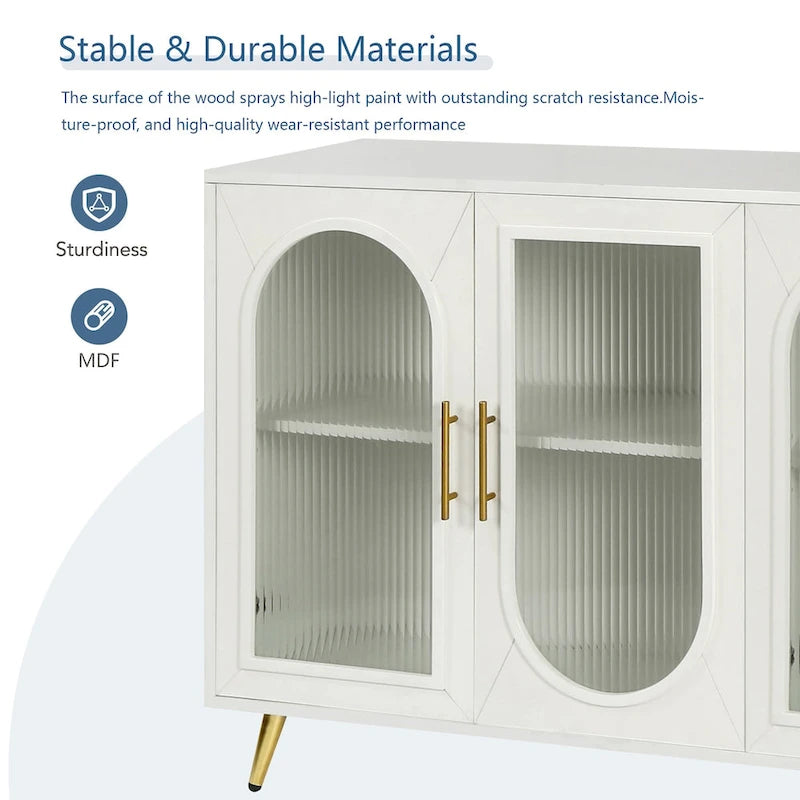 Console TV Buffet Vintage 2 Portes, Blanc Antique / Doré Antique / Bleu Marine