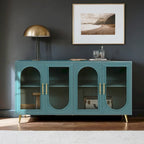 Console TV Buffet Vintage 2 Portes, Blanc Antique / Doré Antique / Bleu Marine