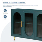 Console TV Buffet Vintage 2 Portes, Blanc Antique / Doré Antique / Bleu Marine