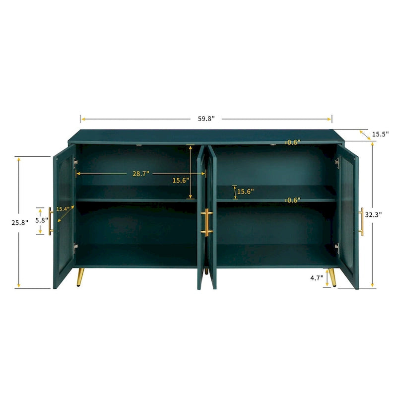 Console TV Buffet Vintage 2 Portes, Blanc Antique / Doré Antique / Bleu Marine