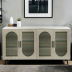 Console TV Buffet Vintage 2 Portes, Blanc Antique / Doré Antique / Bleu Marine