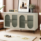 Console TV Buffet Vintage 2 Portes, Blanc Antique / Doré Antique / Bleu Marine