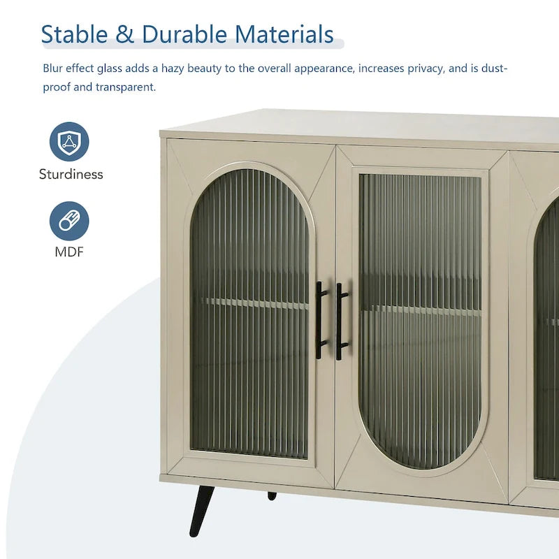 Console TV Buffet Vintage 2 Portes, Blanc Antique / Doré Antique / Bleu Marine