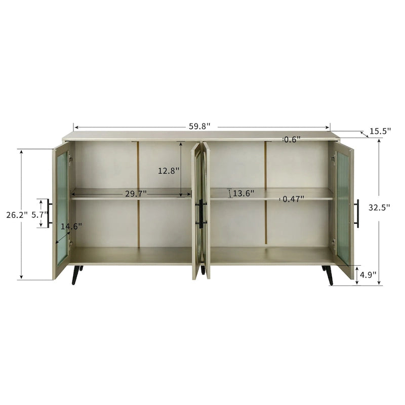 Console TV Buffet Vintage 2 Portes, Blanc Antique / Doré Antique / Bleu Marine