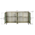 Console TV Buffet Vintage 2 Portes, Blanc Antique / Doré Antique / Bleu Marine