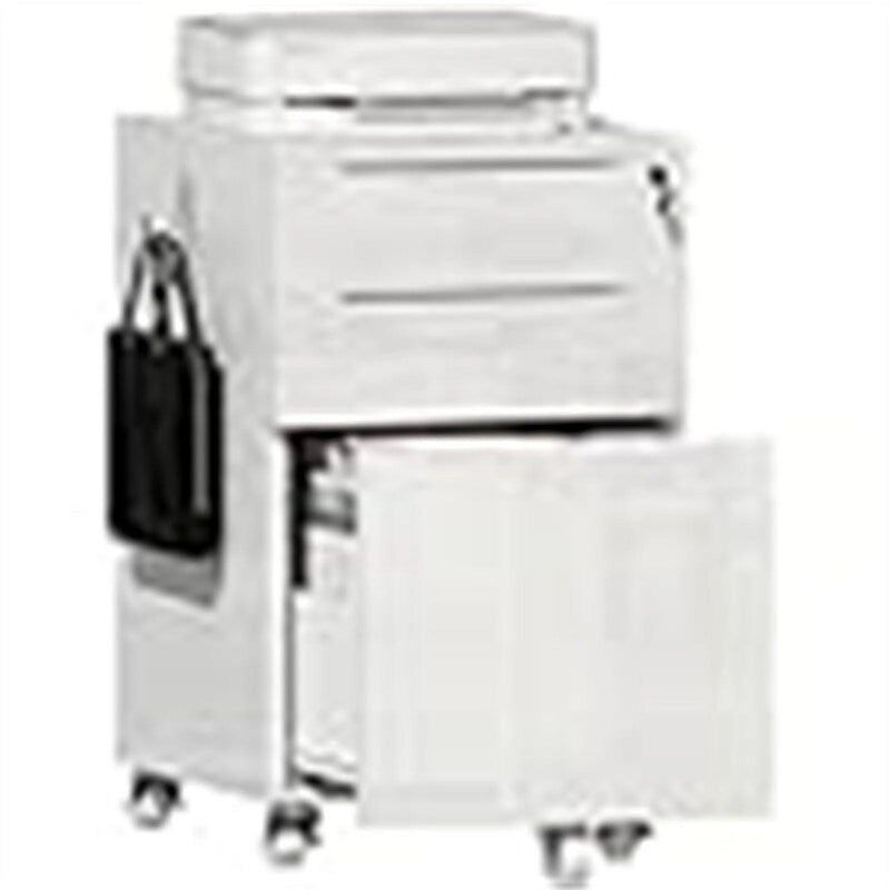 White / Black High-Gloss 3-Drawer Rolling File Cabinet, Locking, 1-Person