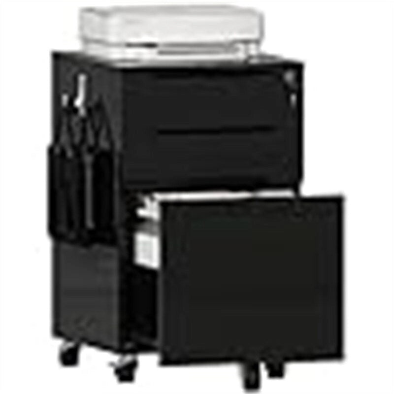 White / Black High-Gloss 3-Drawer Rolling File Cabinet, Locking, 1-Person