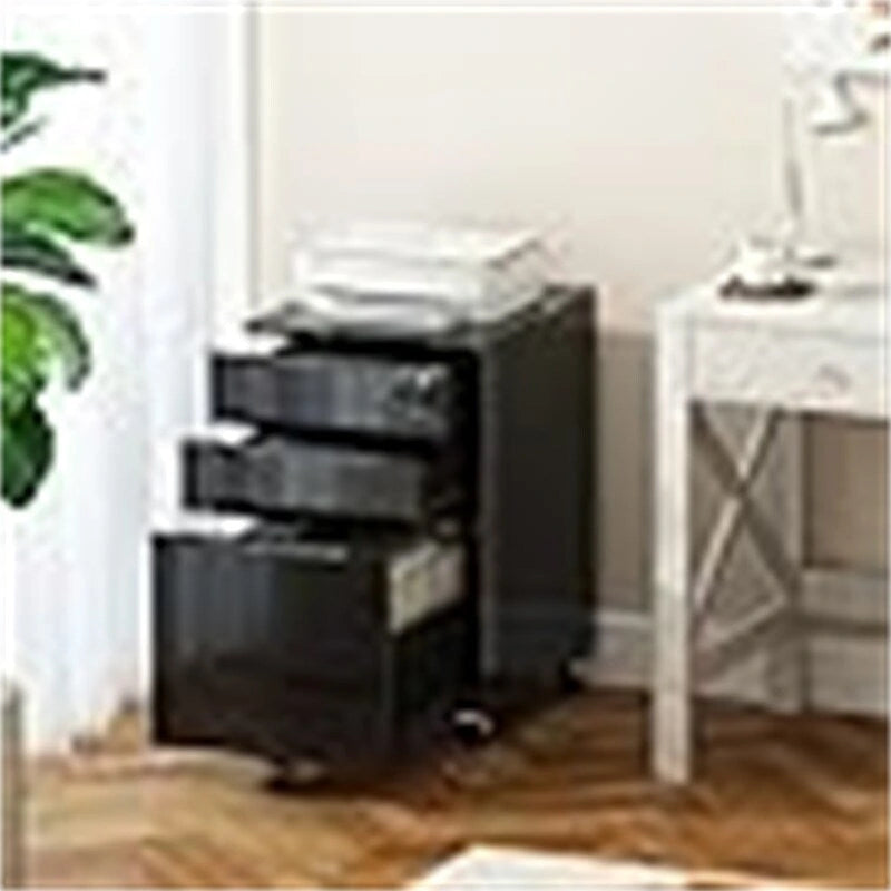 White / Black High-Gloss 3-Drawer Rolling File Cabinet, Locking, 1-Person