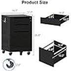 White / Black High-Gloss 3-Drawer Rolling File Cabinet, Locking, 1-Person