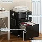 White / Black High-Gloss 3-Drawer Rolling File Cabinet, Locking, 1-Person