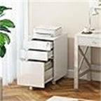 White / Black High-Gloss 3-Drawer Rolling File Cabinet, Locking, 1-Person