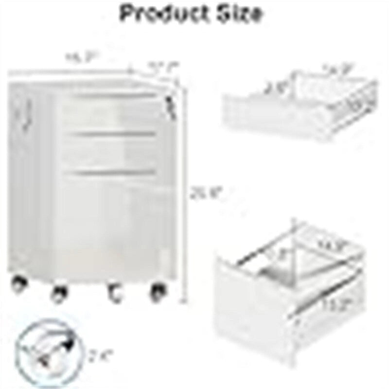 White / Black High-Gloss 3-Drawer Rolling File Cabinet, Locking, 1-Person