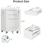 White / Black High-Gloss 3-Drawer Rolling File Cabinet, Locking, 1-Person