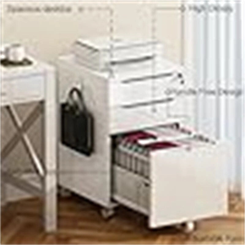 White / Black High-Gloss 3-Drawer Rolling File Cabinet, Locking, 1-Person
