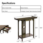 Brown Classic-Style Console Table with Drawer and Bottom Shelf