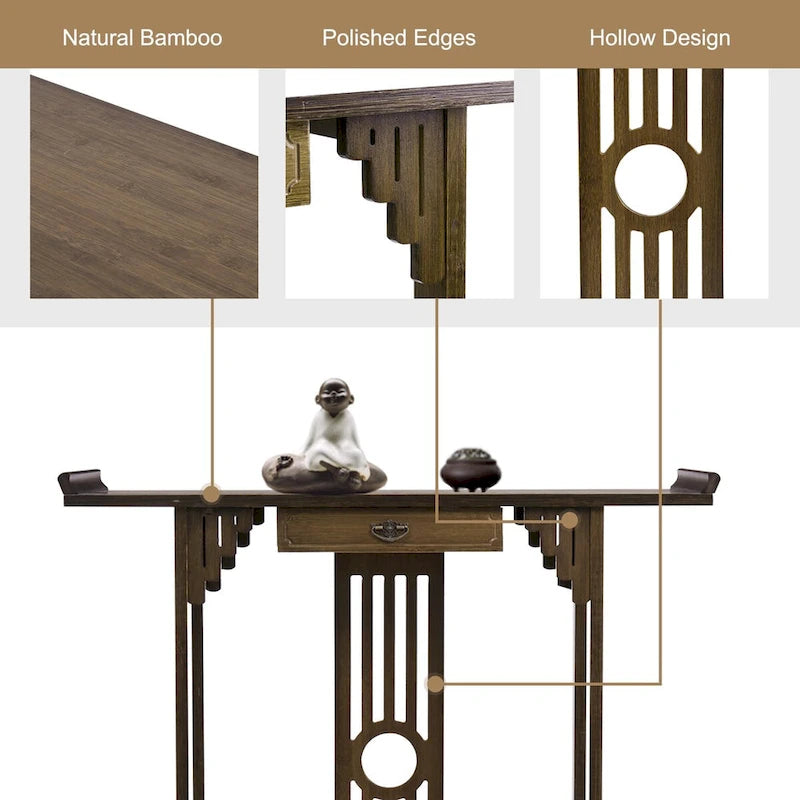 Brown Classic-Style Console Table with Drawer and Bottom Shelf