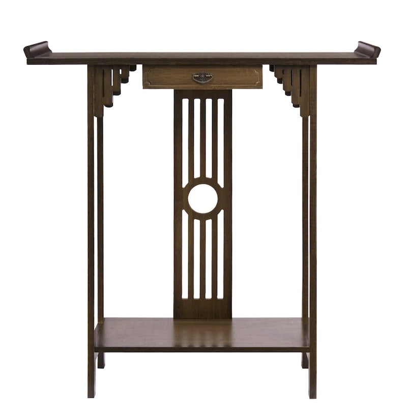 Brown Classic-Style Console Table with Drawer and Bottom Shelf