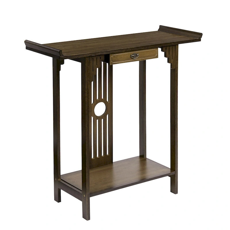 Brown Classic-Style Console Table with Drawer and Bottom Shelf