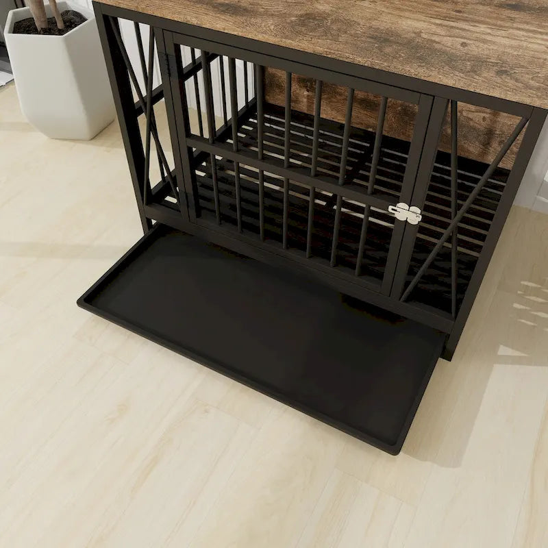 Table d'appoint niche pour chien en bois marron, 83 cm, chien unique, jusqu'à 32 kg