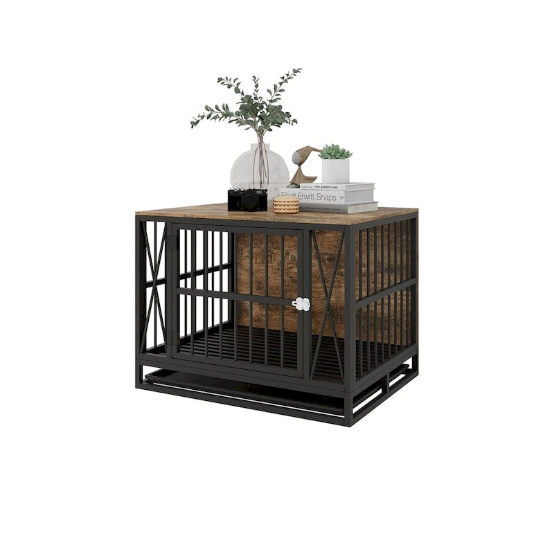 Table d'appoint niche pour chien en bois marron, 83 cm, chien unique, jusqu'à 32 kg