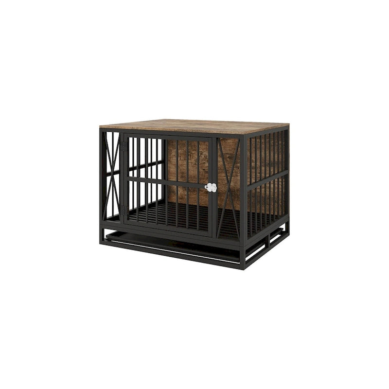 Table d'appoint niche pour chien en bois marron, 83 cm, chien unique, jusqu'à 32 kg