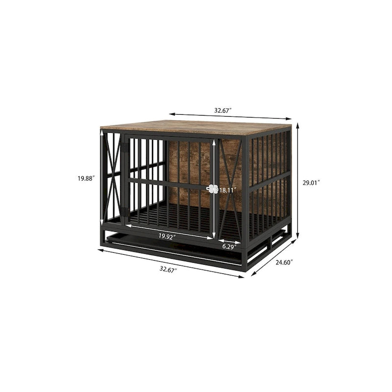Table d'appoint niche pour chien en bois marron, 83 cm, chien unique, jusqu'à 32 kg