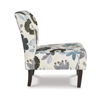 Ivory/Blue/Gray/Brown Floral Accent Chair, Armless, 1-Seat, Black Wood Legs
