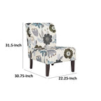 Ivory/Blue/Gray/Brown Floral Accent Chair, Armless, 1-Seat, Black Wood Legs