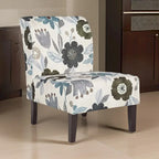 Ivory/Blue/Gray/Brown Floral Accent Chair, Armless, 1-Seat, Black Wood Legs
