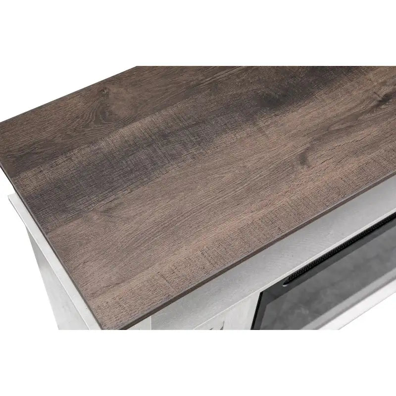 Meuble TV blanc de 122 cm avec cheminée électrique, convient aux téléviseurs jusqu'à 140 cm, assemblage par 1 personne