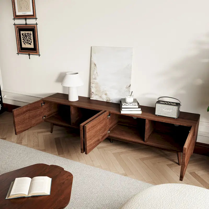 Brown 4-Door TV Stand, MDF, 3 Sizes, for 1–2 Person Household