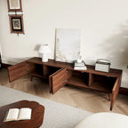 Brown 4-Door TV Stand, MDF, 3 Sizes, for 1–2 Person Household