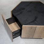 Brown Hexagonal Wood Coffee Table Set, 2-Person, Set of 2