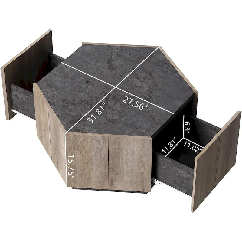 Brown Hexagonal Wood Coffee Table Set, 2-Person, Set of 2