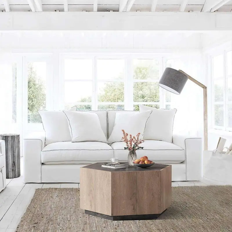 Brown Hexagonal Wood Coffee Table Set, 2-Person, Set of 2