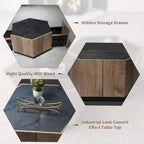 Brown Hexagonal Wood Coffee Table Set, 2-Person, Set of 2