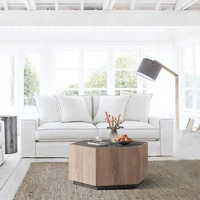 Brown Hexagonal Wood Coffee Table Set, 2-Person, Set of 2