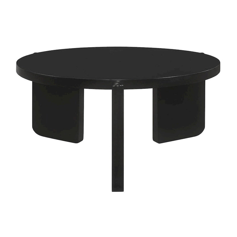 Black Round Coffee Table, Slab-Leg Style, Seats 1–4