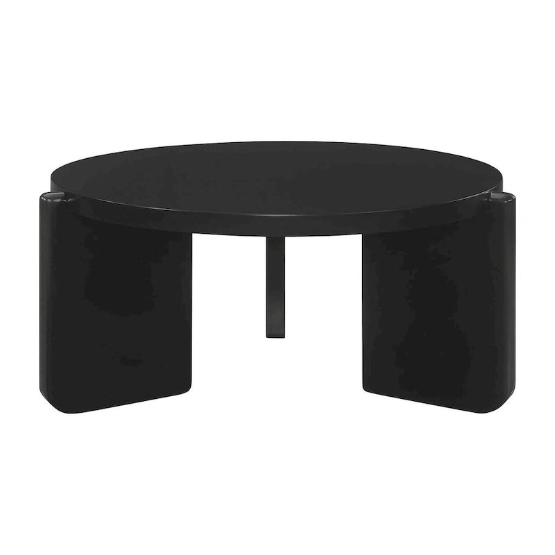 Black Round Coffee Table, Slab-Leg Style, Seats 1–4