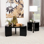Black Round Coffee Table, Slab-Leg Style, Seats 1–4