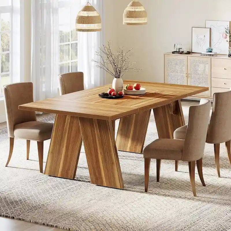 Brown Farmhouse Rectangular Dining Table, Seats 6-8