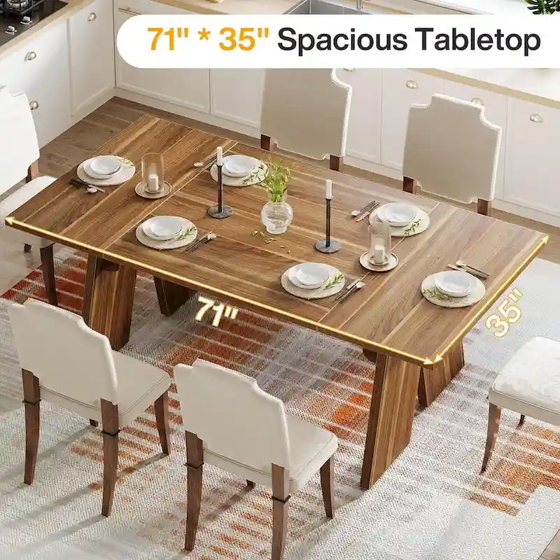 Brown Farmhouse Rectangular Dining Table, Seats 6-8