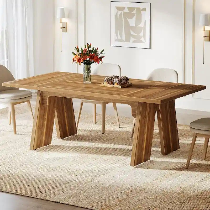 Brown Farmhouse Rectangular Dining Table, Seats 6-8
